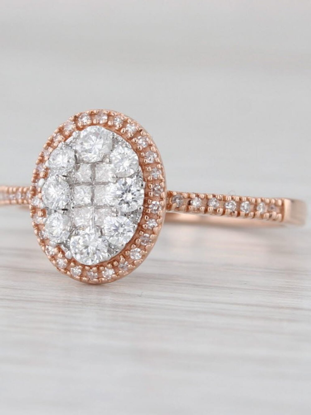0.41ctw Diamond Halo Engagement Ring 10k Rose Gold Size 7 Oval